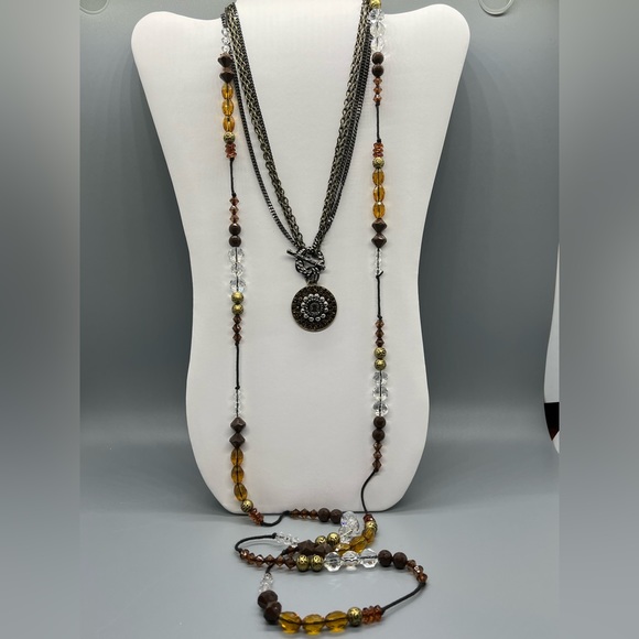 Mixed Metal Rocker Necklace with Autumn Jewel’s Long and Short Necklace - Picture 4 of 7